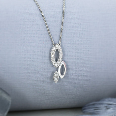 18ct White gold 3 Graduating Leaf Pave Set Diamond Pendant on 18ct 18inch Chain
