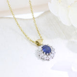 18ct Yellow Gold Oval Sapphire & Diamond Cluster Pendant on a 18" Chain