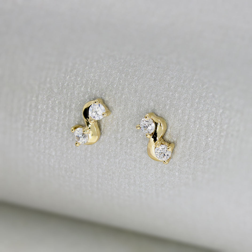 9ct Yellow Gold Two Stone Cubic Zirconia Studs