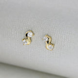 9ct Yellow Gold Two Stone Cubic Zirconia Studs