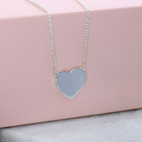 Silver Concave Polished Finish Heart Necklace Complete with Chain