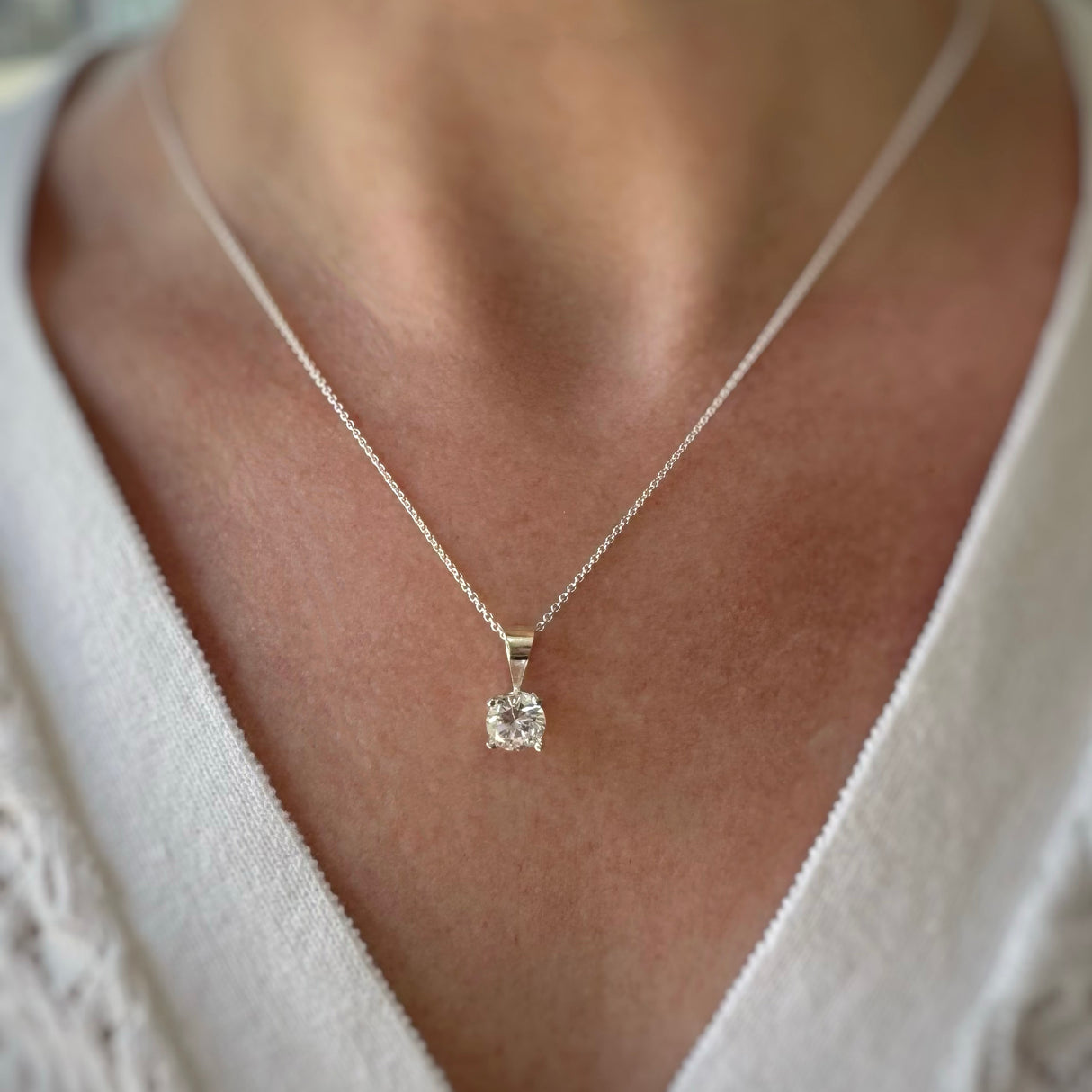 Silver Cubic Zirconia Pendant in a four Claw Setting