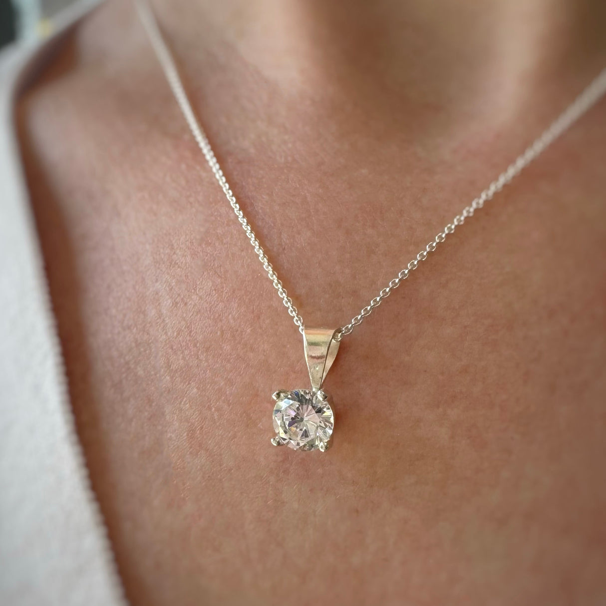 Silver Cubic Zirconia Pendant in a four Claw Setting