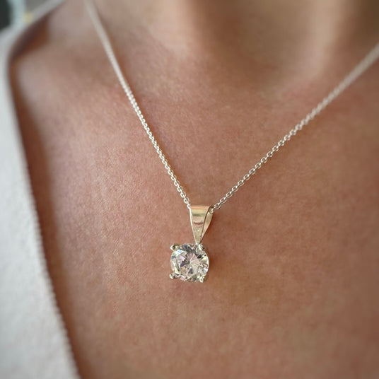 Silver Cubic Zirconia Pendant in a four Claw Setting