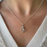 Silver Square Cubic Zirconia Pendant & Chain