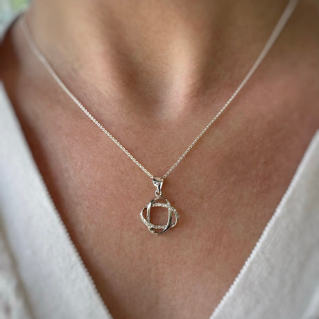 Silver & CZ Interlocking Oval Link Pendant