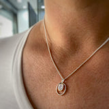 Silver Oval Blue Topaz Pendant with Rose Gold Accent