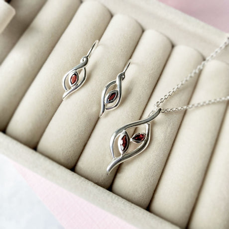 Silver Leaf Shaped Garnet Pendant