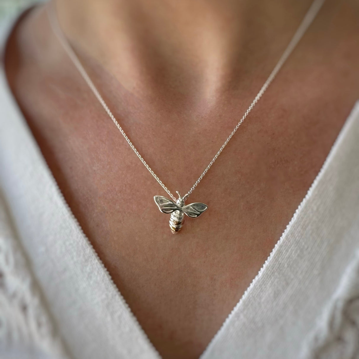 Silver Bee Pendant with Rose Gold Accent
