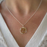 Silver and CZ Tree Of Life Pendant with Yellow Gold Accent