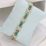 Pre-Owned 14ct Yellow Oval Emerald & Pave Set Diamond Bracelet