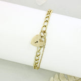 9ct Yellow Gold Charm Bracelet With Heart Padlock & Safety Chain 5g