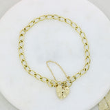 9ct Yellow Gold Charm Bracelet With Heart Padlock & Safety Chain 5g