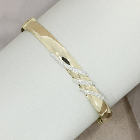 Pre Owned 9ct Gold Hinged Bangle with Pave Set Diamonds