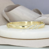 Pre Owned 9ct Gold Hinged Bangle with Pave Set Diamonds