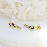 Pre Owned 18ct Yellow Gold Sapphire & Princess Cut Diamond Claw Set Drop Earrings