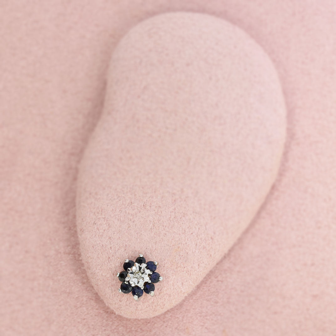Pre Owned 9ct Yellow Gold Sapphire and Diamond Chip Flower Cluster Studs