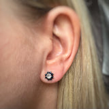 Pre Owned 9ct Yellow Gold Sapphire and Diamond Chip Flower Cluster Studs
