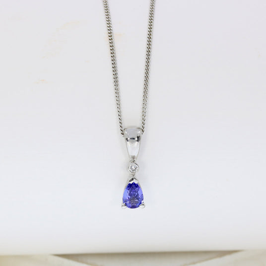 Pre Owned 18ct White Gold Tanzanite & Diamond Pendant & Chain