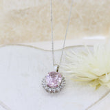 18ct White Gold Oval Kunzite & Diamond Cluster Pendant On a 18" Fine Curb Chain