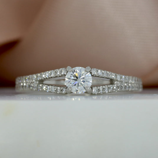 Pre Owned Platinum Diamond Solitaire with Spilt Pave Set Shoulders 0.75ct