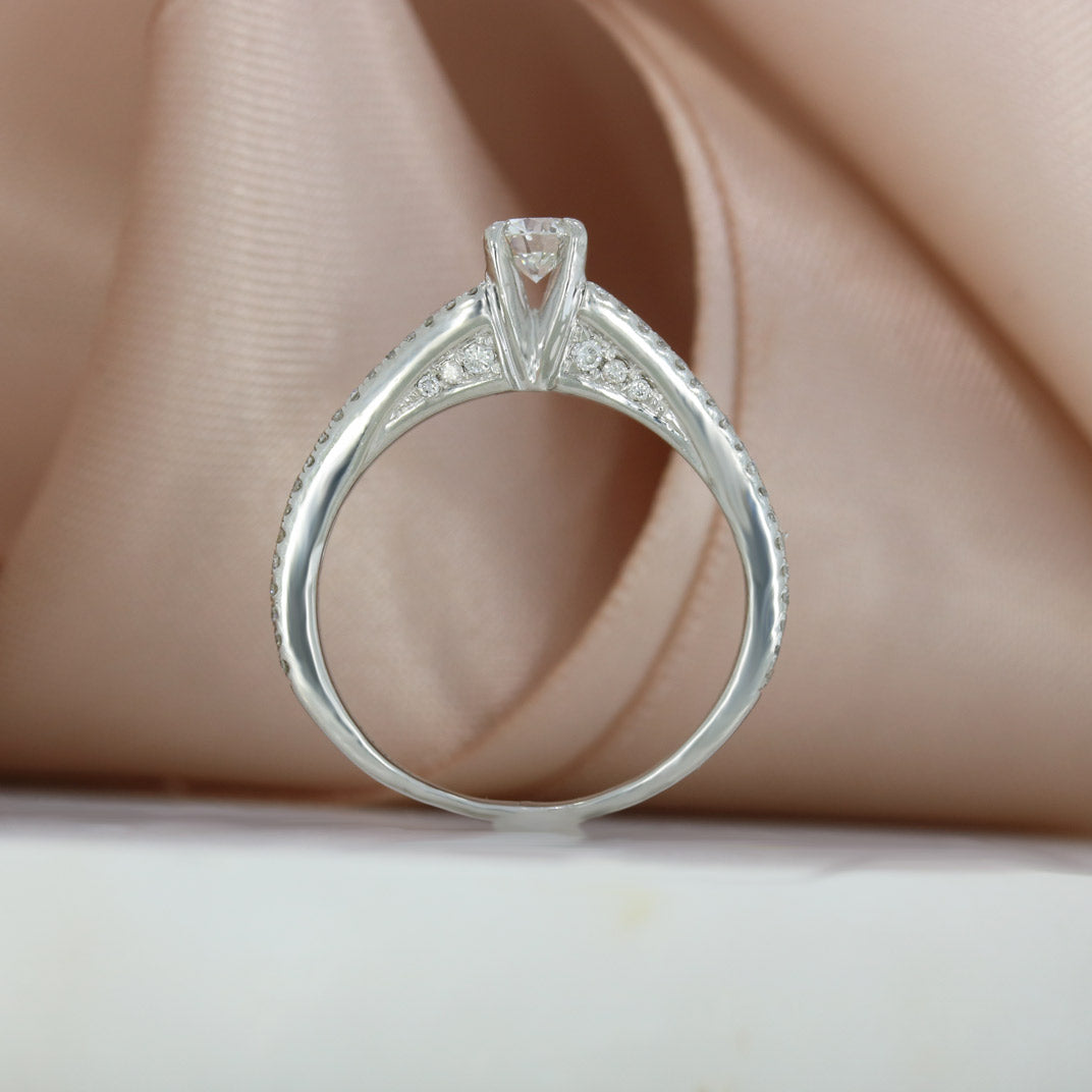 Pre Owned Platinum Diamond Solitaire with Spilt Pave Set Shoulders 0.75ct