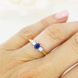 Pre Owned 3 Stone Emerald Cut Sapphire & Diamond Ring