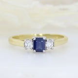Pre Owned 3 Stone Emerald Cut Sapphire & Diamond Ring