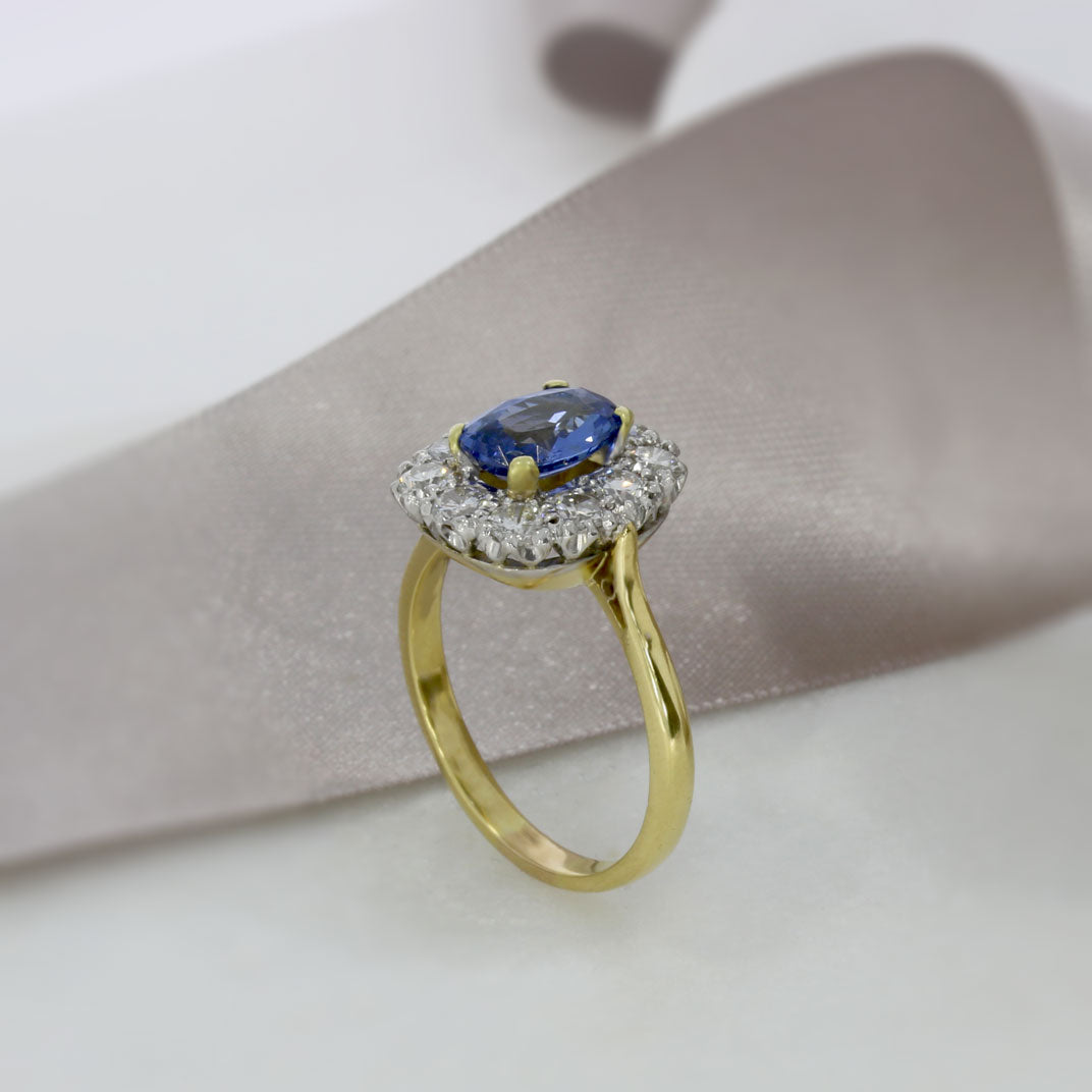 Pre Owned 18ct Yellow Gold Sapphire and Diamond Cluster Ring