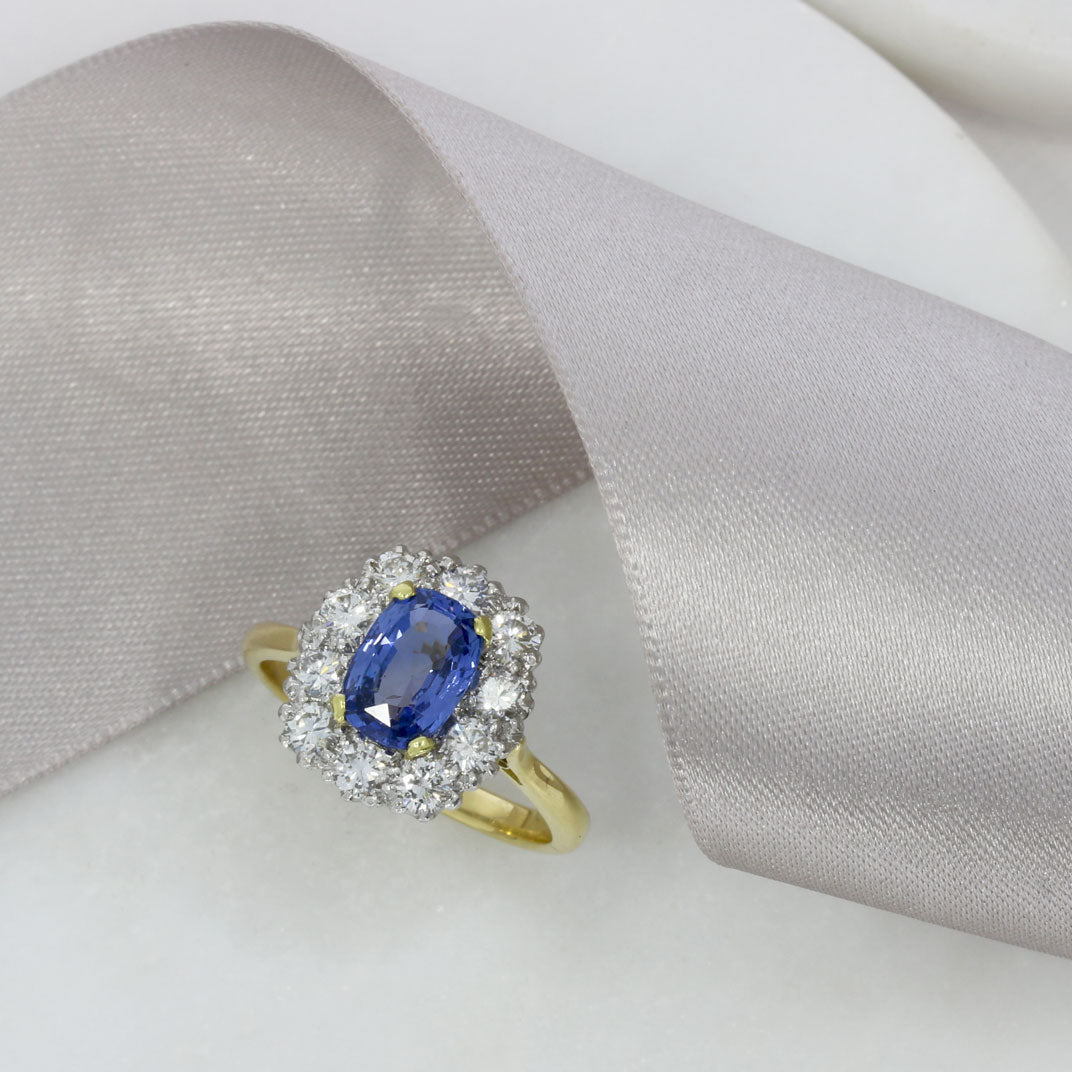 Pre Owned 18ct Yellow Gold Sapphire and Diamond Cluster Ring