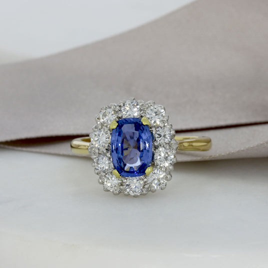 Pre Owned 18ct Yellow Gold Sapphire and Diamond Cluster Ring