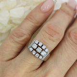 Pre Owned 14ct White Gold 3 row Diamond Cluster Ring Approx 1.09ct