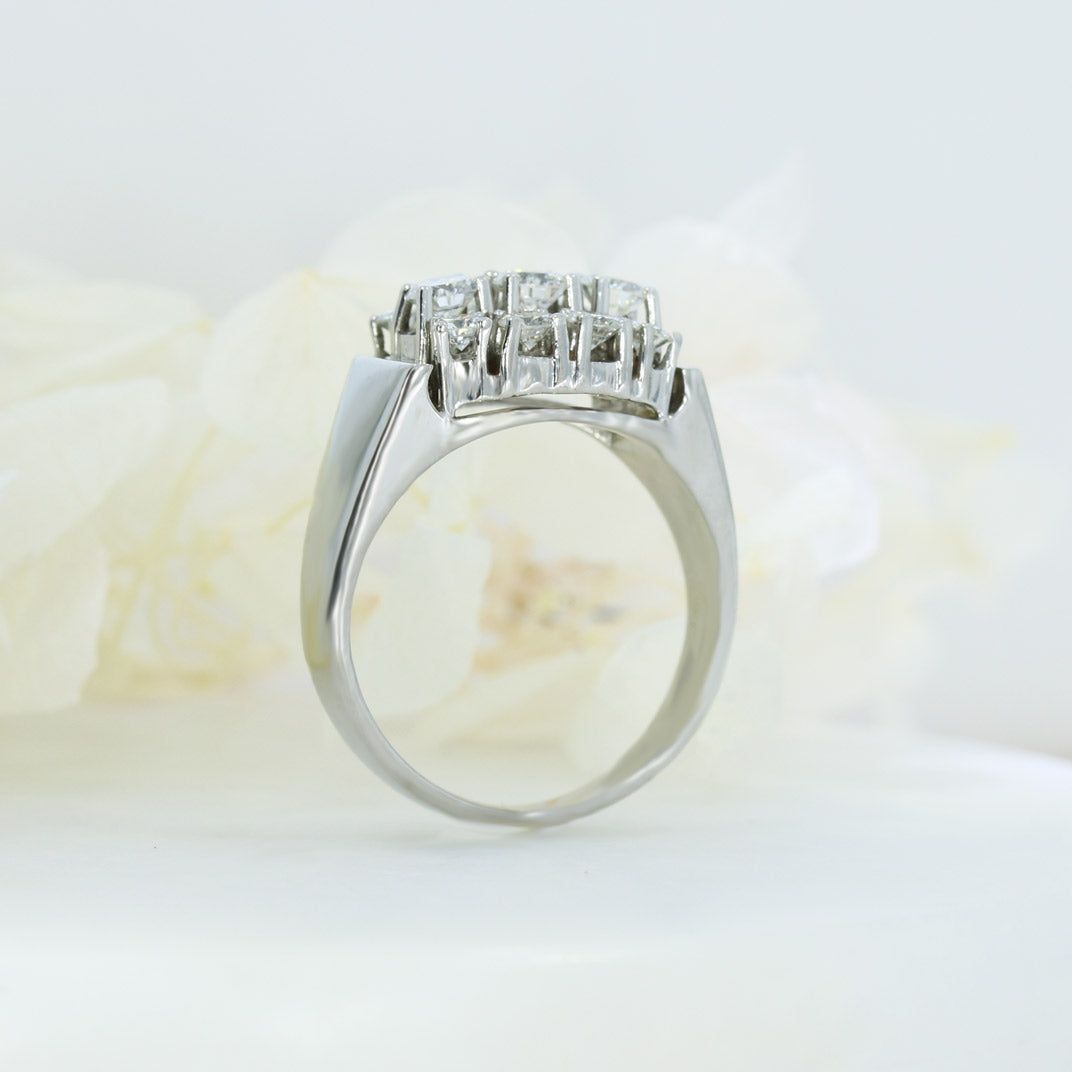 Pre Owned 14ct White Gold 3 row Diamond Cluster Ring Approx 1.09ct