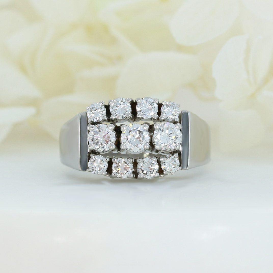 Pre Owned 14ct White Gold 3 row Diamond Cluster Ring Approx 1.09ct