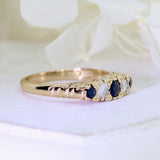 Pre Owned 18ct Yellow Gold Sapphire & Diamond Vintage Style Boat Ring