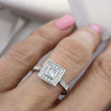 Pre Owned Platinum Princess Cut Diamond Halo Ring 0.58ct