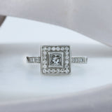 Pre Owned Platinum Princess Cut Diamond Halo Ring 0.58ct