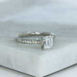Pre Owned Certified Platinum Radiant Cut Oblong Diamond Solitaire Ring with Diamond Set Shoulders 1.32ct