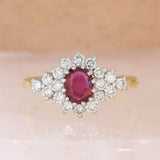 Pre Owned 18ct Yellow Gold Oval Ruby & Diamond Cluster Ring