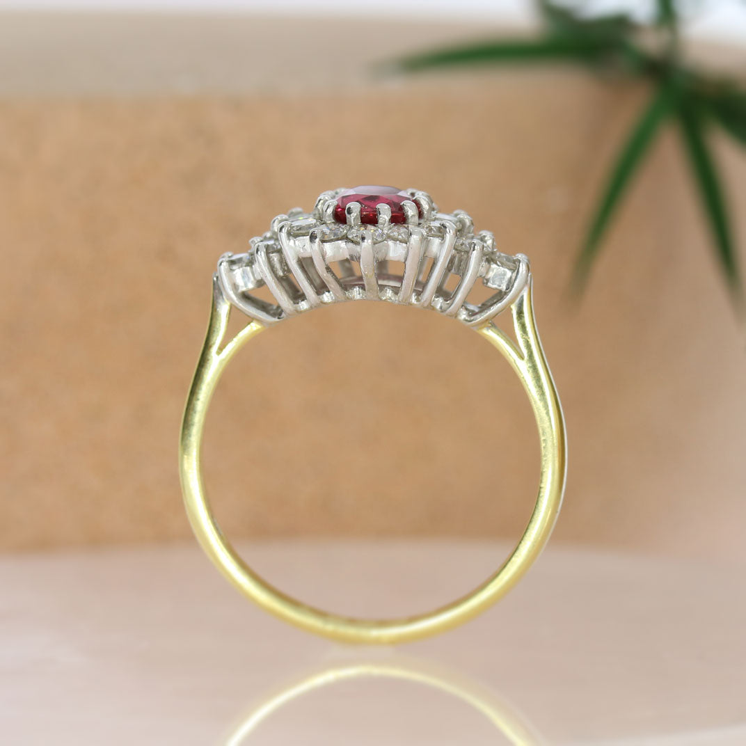 Pre Owned 18ct Yellow Gold Oval Ruby & Diamond Cluster Ring