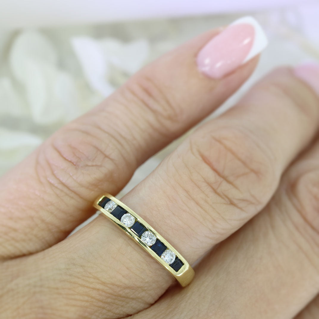 Pre Owned 18ct Yellow Gold Sapphire & Diamond Channel Set Eternity Ring