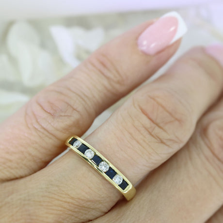 Pre Owned 18ct Yellow Gold Sapphire & Diamond Channel Set Eternity Ring
