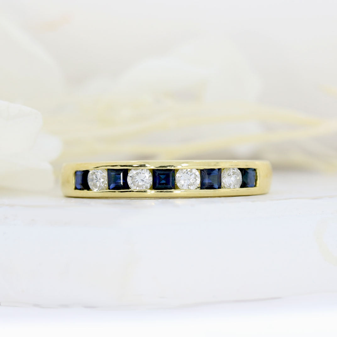 Pre Owned 18ct Yellow Gold Sapphire & Diamond Channel Set Eternity Ring