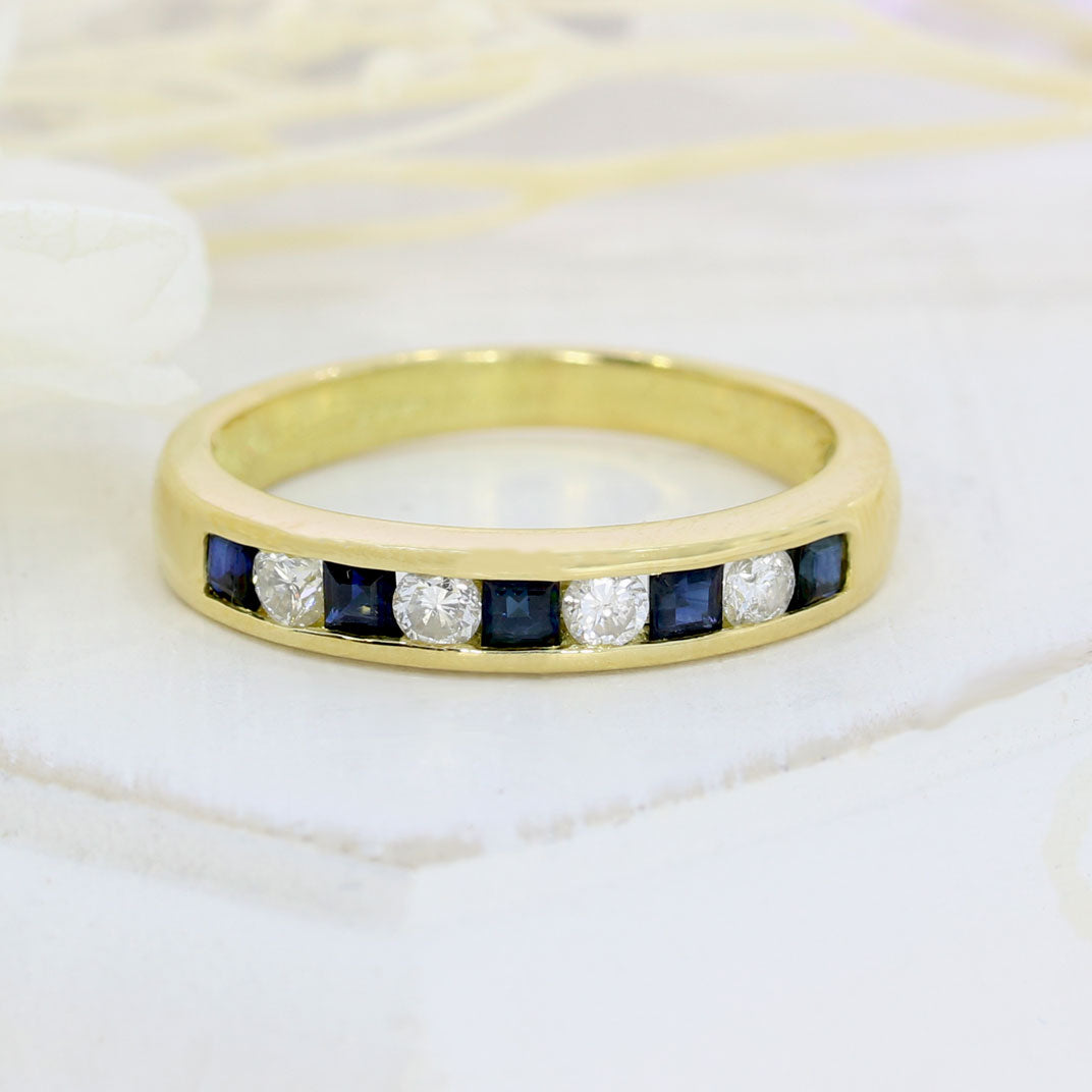 Pre Owned 18ct Yellow Gold Sapphire & Diamond Channel Set Eternity Ring