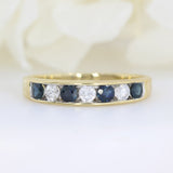 Pre Owned 18ct Yellow Gold 7 Stone Diamond & Sapphire Eternity Ring