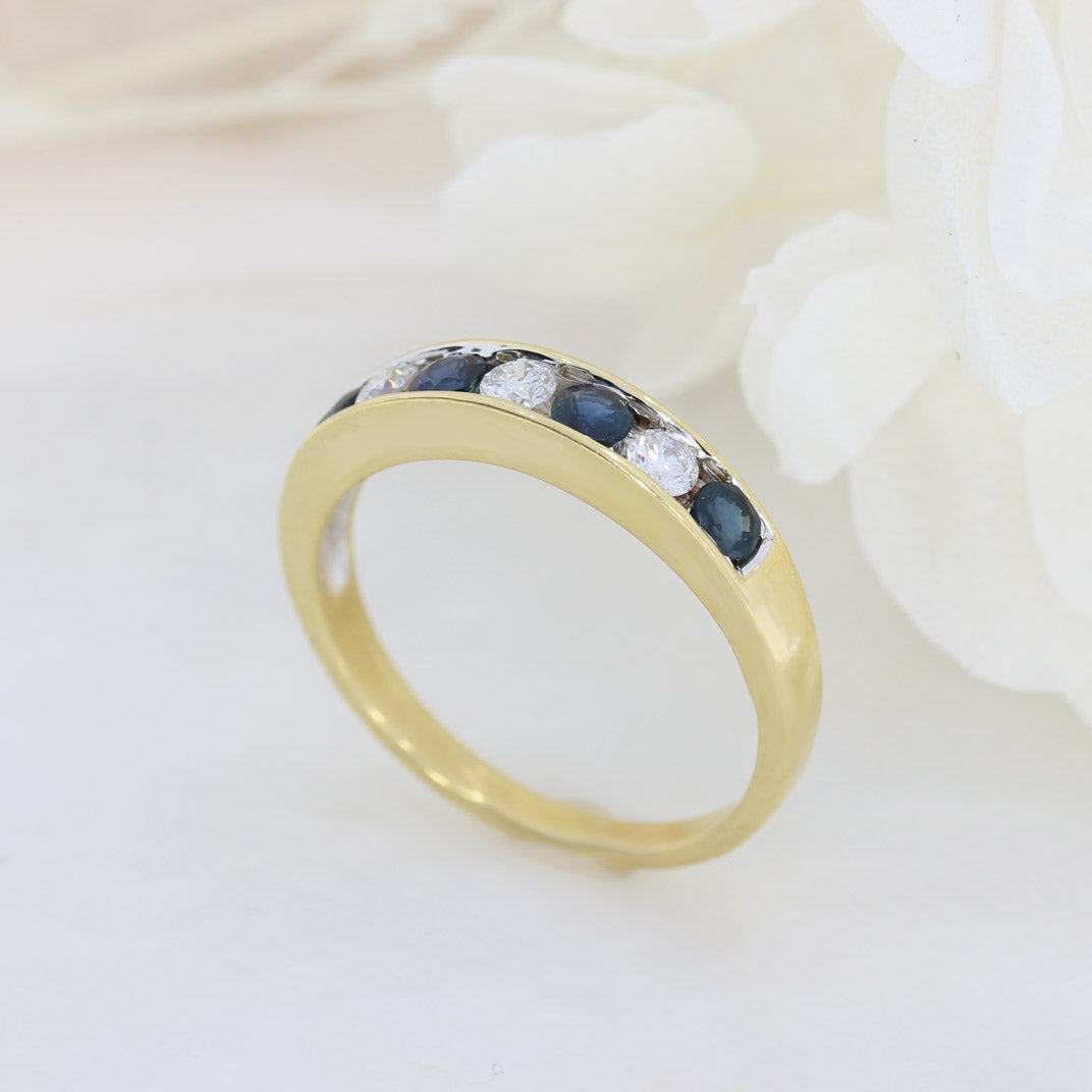 Pre Owned 18ct Yellow Gold 7 Stone Diamond & Sapphire Eternity Ring
