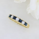 Pre Owned 18ct Yellow Gold 7 Stone Diamond & Sapphire Eternity Ring