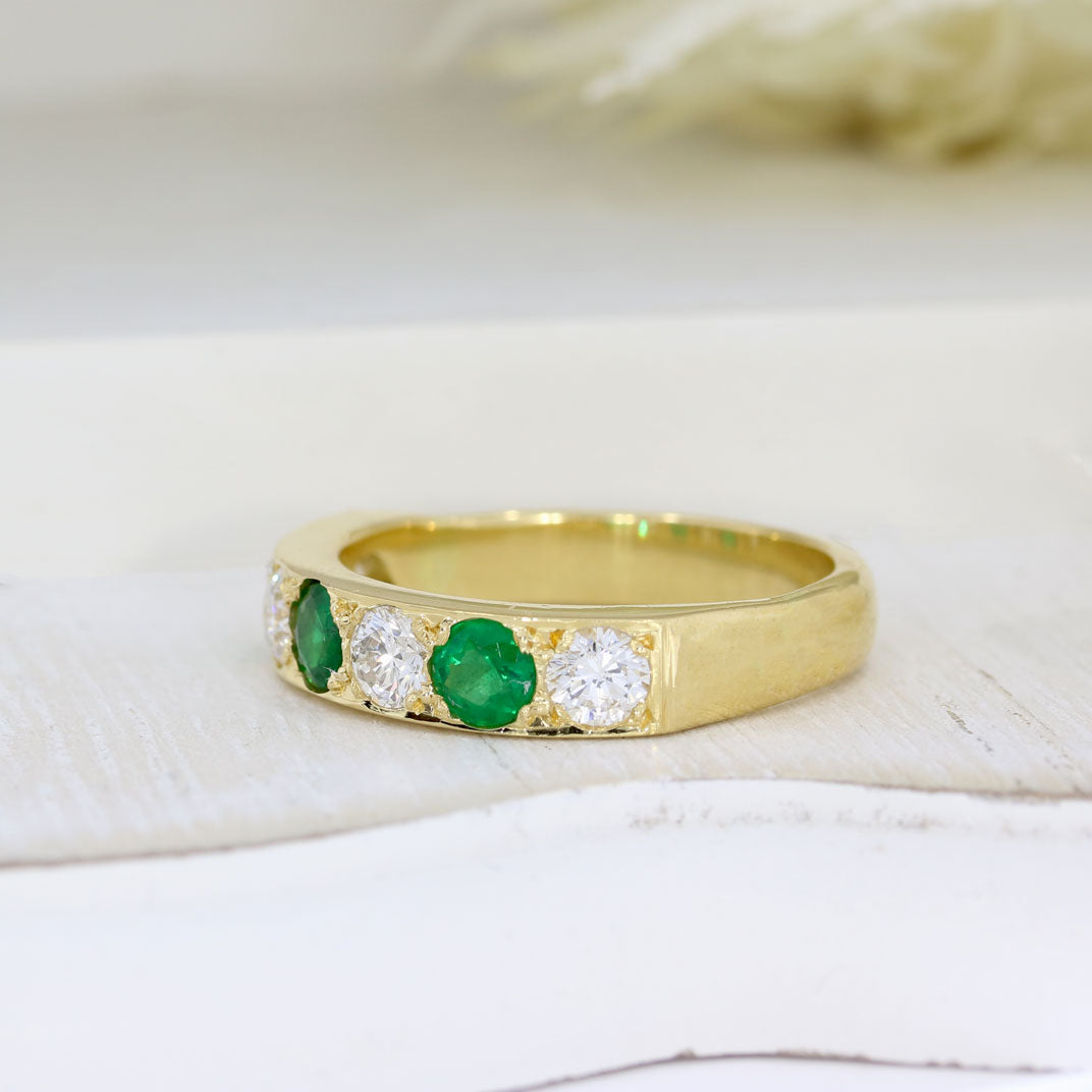 Pre Owned 18ct Yellow Gold Emerald & Diamond Pave Set Eternity Ring