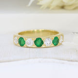 Pre Owned 18ct Yellow Gold Emerald & Diamond Pave Set Eternity Ring