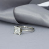 Pre Owned GIA Certified Platinum Square Brilliant Cut Diamond Solitaire Ring 2.12ct